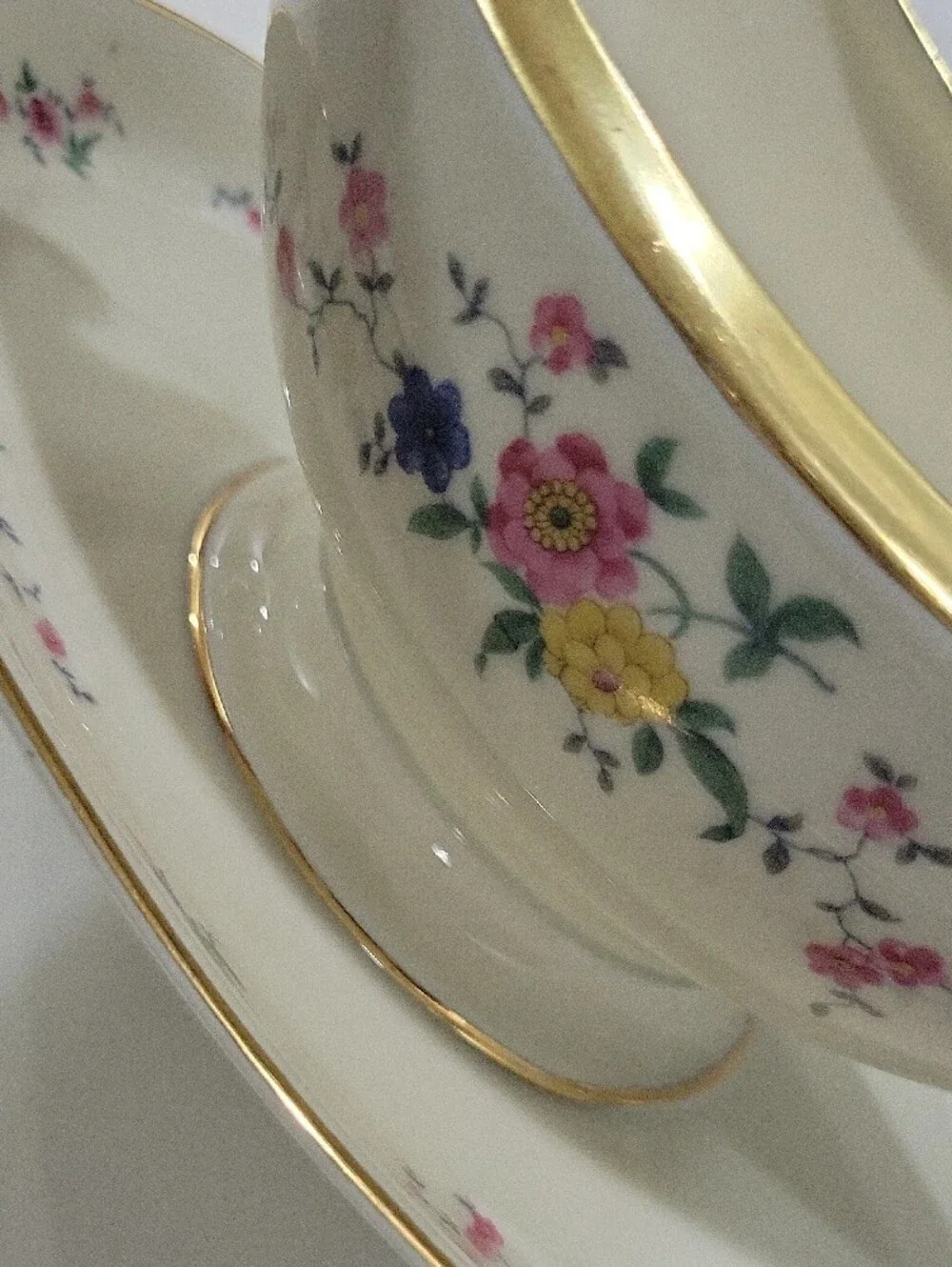 Vintage German Porcelain Gravy Boat by Schumann Bavaria with Floral Gold Rim